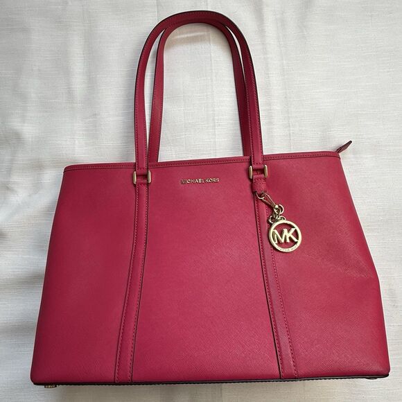 Michael Kors Jet Set Travel Large Saffiano Leather Tote Bag In Hot Pink - Picture 2 of 10